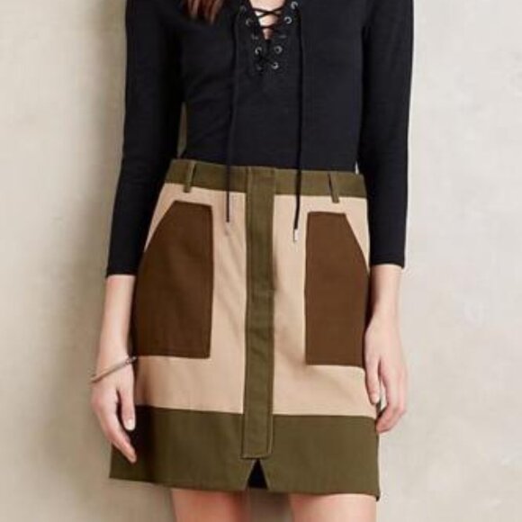 ANTHROPOLOGIE Colorblock Utility Miniskirt with Pockets Earth Tones - Picture 1 of 10